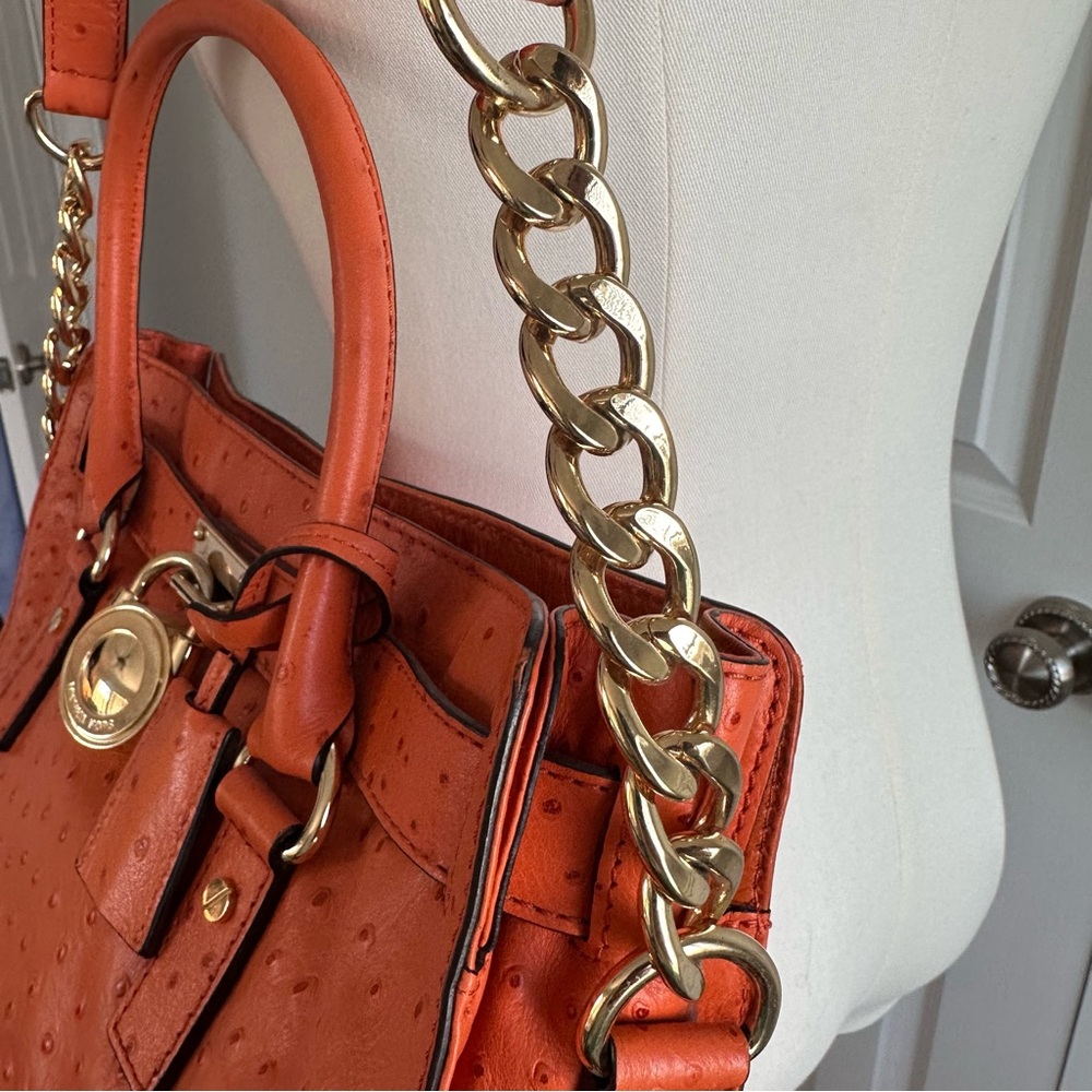 NWOT Michael Kors Orange Ostrage Embossed Leather Shoulder Bag with Gold Accents - Picture 6 of 12